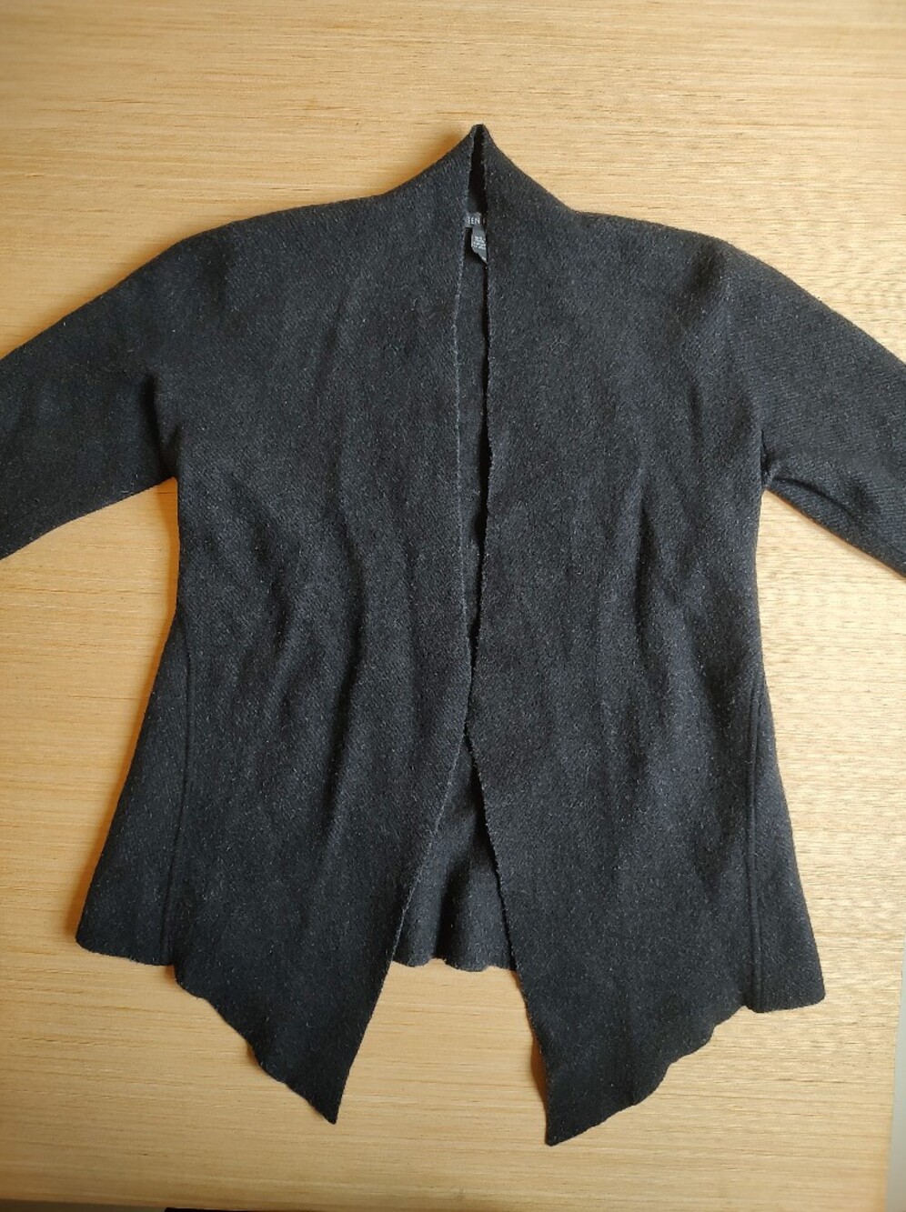 Eileen Fisher Open Front Wool Cotton Grey Cardigan Sweater XS Waterfall Women's